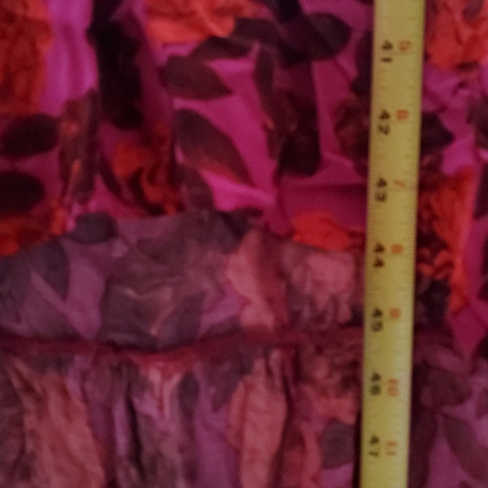Abel The Label Purple Red Floral Midi Dress Size Medium High-Low Flutter Sleeves - Picture 12 of 12